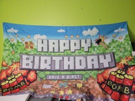 Minecraft Happy Birthday Banner 41&quot; 66&quot; Large Back Drop Pixilated Sign F... - $49.00