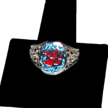 Vintage Red Coral and Turquoise inlay in Silver Tone Horse Head Ring  Si... - £13.69 GBP