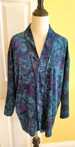 CHICO&#39;S Turquoise Blue/Purple Ombre Open Front Velvety Striped Kimono Ja... - $24.40