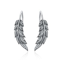Sterling Silver Ear Climber Crawler Vintage Feather Wings CZ Long Cuff Earrings - £47.07 GBP