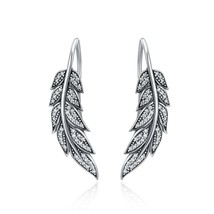 Sterling Silver Ear Climber Crawler Vintage Feather Wings CZ Long Cuff Earrings - £46.05 GBP