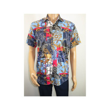 Men's Sports Shirt by MIZUMI Medallion Floral Printed Short Sleeves M647 Blue image 9