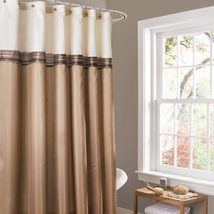 Lush Decor Beige/Ivory Terra Color Block Shower Curtain Fabric Striped Neutral B - £23.80 GBP