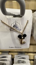 Disney Parks Mickey Mouse Ears Cubic Zirconia Letter L Gold Color Necklace NEW