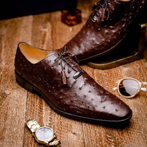 Criss Genuine Ostrich Quill Dress Shoes Oxford Brown image 12