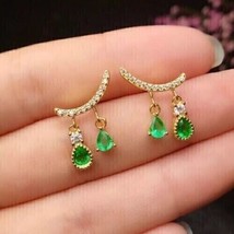 2Ct Pear Cut lab-Created Emerald Cut Drop Dangle Earrings 14k Yellow Gol... - £117.47 GBP