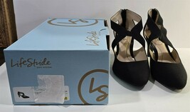 Womens 8.5M LifeStride Soft System Black Fabric Giovanna 2 Zip Back Pump... - $39.39 CAD