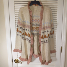 Matilda Jane Jacie Ruffled Cardigan Sweater Size XL Womens Open Front Beige Pink - £21.22 GBP