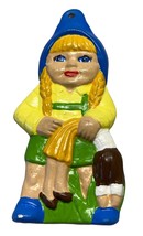 Little German Girl Christmas Tree Ornament Holding Doll Vintage Hand Painted - $13.99