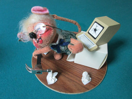 ANNALEE DOLLS BEAR FISHING AND TROUBLES WITH THE COMPUTER, SOLD SEPARATELY - $63.99