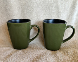 2 Corelle HEARTHSTONE Green BAY LEAF Square 4.75” Coffee Cup Mug Stonewa... - $17.99