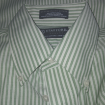 STAFFORD COTTON BLEND OXFORD LS GREEN/WHITE PINSTRIPE DRESS SHIRTI-14.5x... - $14.99
