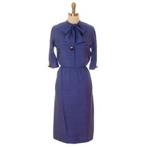 Vtg 60s Harvey Berin / Karen Stark Blue Linen Dress Brass Snakeskin Butt... - $642.51