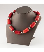 Sterling Silver and Coral Beaded Necklace Heavy Gorgeous! 18.5&quot; - £841.37 GBP