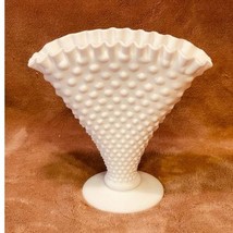 Vintage Fenton Hobnail Milk Glass 8&quot; Fan Vase - $23.76