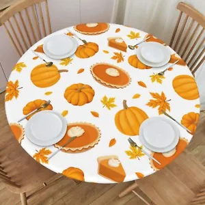 New Thanksgiving Day Round Fitted Tablecloth Waterproof Round Table Cloth With E - £43.78 GBP