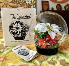 Vintage 70s The Centerpiece w/Poinsettia Artificial Flower Display Glass Ball - £31.16 GBP