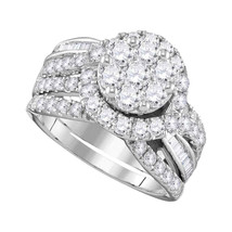 14kt White Gold Round Diamond Flower Cluster Bridal Wedding Ring Set 2-1/2 Ctw - £2,814.16 GBP