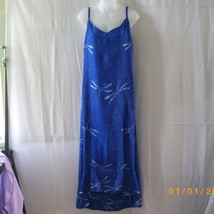 Small long blue rayon dress with adjustable straps, flouncy hem &amp; dragon... - $30.00