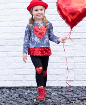 Red Tie-Dye Sequin Heart Long-Sleeve Top &amp; Black Heart Leggings - £19.87 GBP