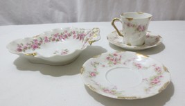 Theo. Haviland Limoges China Chocolate Cup &amp; Saucer Pink Roses Demitasse... - £39.96 GBP