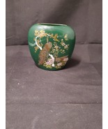 ASAHI  VINTAGE  JAPAN  4 &quot; FLORAL  MOTIF  SMALL  VASE GREEN GOLD EUC - £11.20 GBP