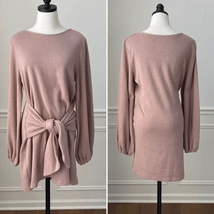 Saints + Secrets Beige Knit Front Knot Dress Balloon Sleeves L - $20.88