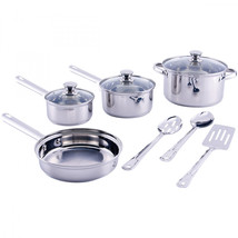 10-PC Stainless Steel Cookware Set Kitchen Silver Pots Pans Lids Utensil... - $60.79
