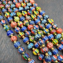 Vintage venetian african style glass chevron 8.5-9mm beads long strandGift - $50.47 CAD