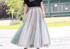 Rainbow Long Tulle Skirt Holiday Outfit Adult Plus Size Rainbow Tulle Maxi Skirt image 8