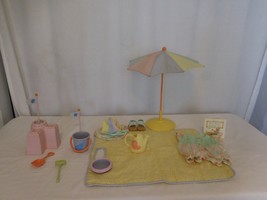 American Girl Bitty Baby 2002 Beach Fun Set Romper Outfit &amp; Umbrella &amp; Sand Toys - £48.65 GBP