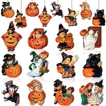 24 Pcs Halloween Ornaments Wooden Halloween Decorations For Tree Pumpkin Wood Cu - £18.09 GBP