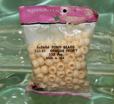 Pony Beads Made In U.S.A. 6 X9 Mm 150 Pieces Plastic Opaque Ivory - £1.58 GBP