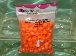 Pony Beads Made In U.S.A. 6 X9 Mm 150 Pieces Plastic Opaque Orange - £1.57 GBP