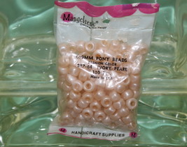 Pony Beads Made In U.S.A. 6 X9 Mm 150 Pieces Plastic Ivory Pearl - $1.98