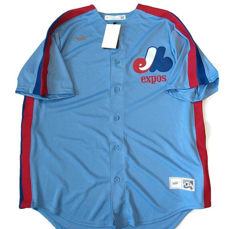 Primary image for Nike Montreal Expos Full Button Jersey Mens Size L Cooperstown Collection Blue