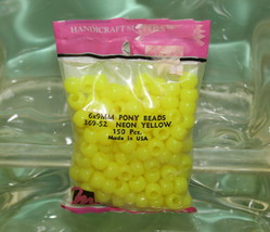Pony Beads Made In U.S.A. 6 X9 Mm 150 Pieces Plastic Neon Yellow - £1.58 GBP