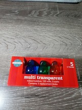 5 Twinkling Transparent Multi Color Indoor Outdoor C7 Replacement Bulbs NEW - £15.09 GBP