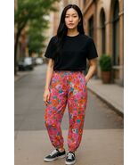 SO High Rise Smocked Joggers Floral Print Relaxed Fit Elastic Waist Pock... - €18,54 EUR