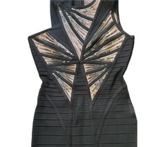 Herve Leger XS Black Bandage Sequin Embellished Bodycon Dress 35" Glam Party image 5
