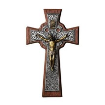 NEW Irish Celtic Knot Wall Crucifix 10&quot; Resin: Wood &amp; Metal Look Avalon ... - £27.51 GBP