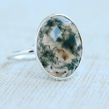 Natural Oval Moss Agate Ring 925 Sterling Silver Ring Oval Cut Gemstone Ring - £52.07 GBP