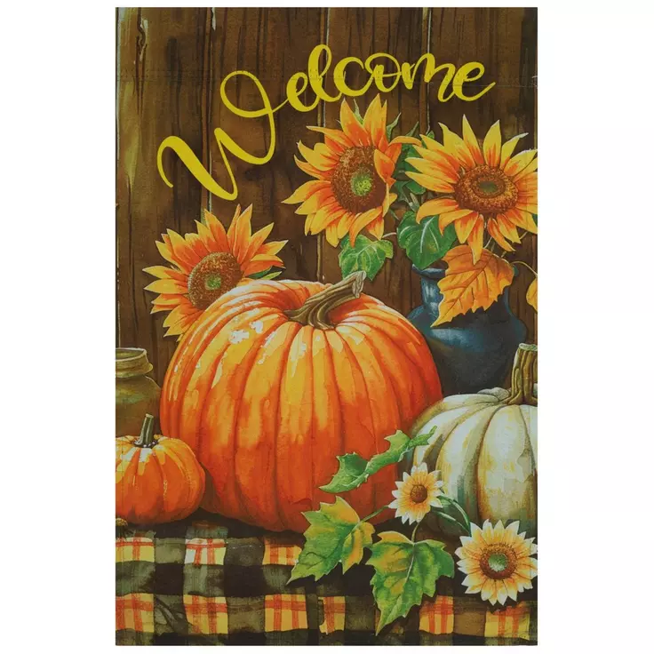 Welcome Pumpkins &amp; Sunflowers Fall  Garden Flag- 2 Sided Message, 12&quot; x 18&quot; - $5.99