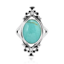Bohemian Vintage Green Turquoise Oval Statement .925 Silver Ring-10 - £13.84 GBP