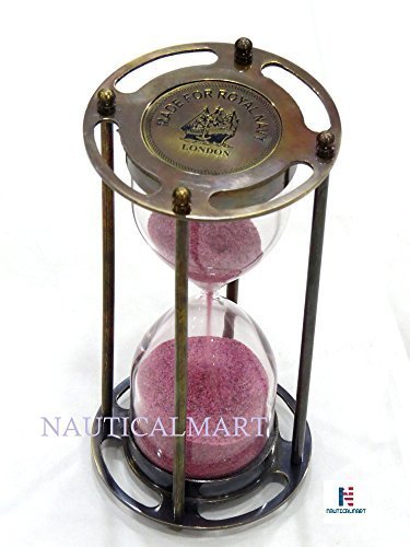 NauticalMart Royal Navy London 5 Minute Antique Brass Pink Sand Timer - $60.00