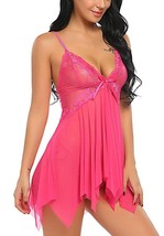 Charming Lingerie Lace Pink Chemise With Asymmetrical Hemline - Size Medium image 2