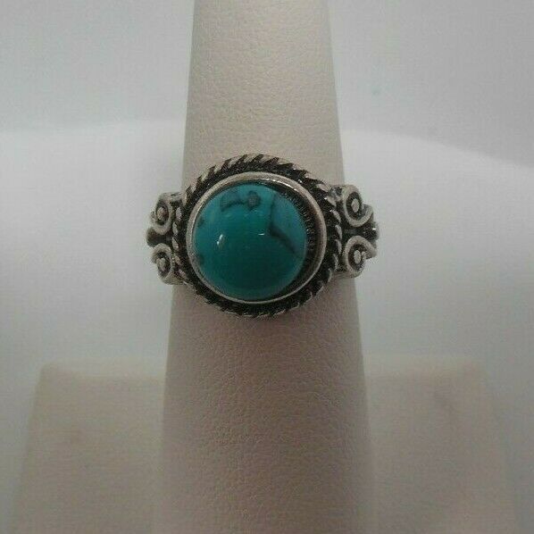 Stamped S925 Faux Turquoise Cabochon Ring Size 6.5 - $18.80