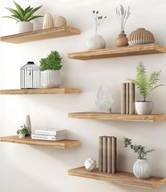 Wood Wall Floating Shelves, Bedroom Wooden Wall Shelves, Six, Inch Light Brown. - £35.14 GBP
