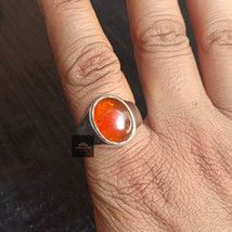 Natural Smooth Amber Ring, Unisex Statement Rings, 925 Silver Jewelry Pinky Gift - £75.13 GBP