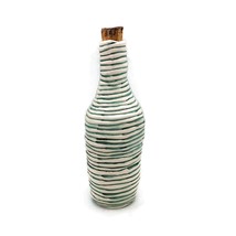 Decorative Green Ceramic Bottle With Cork Stopper, Artisan Portugal Pottery Vase - £77.13 GBP